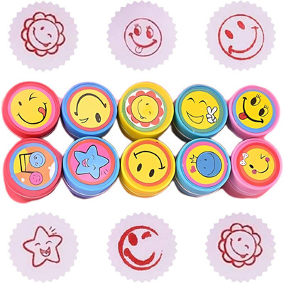 Brijsun 10 Emoji Stamps for Kids Self Inking Stamp for School Scrapbook Art Craft Gift Smiley Stamp(NA, Blue)