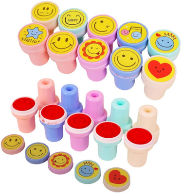 Bloombec 10 Pcs Emoji Stamp with Smile Design Stamp Set for Kids , Self-Inking Stamps Self-Inking Stamp(Small, Multicolor)