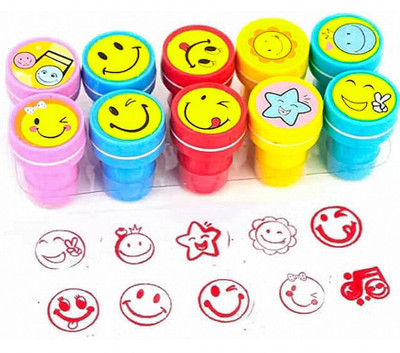 Chama Emoji Stamp Pack of 10 Smile Design Face Stamps Toys for Kids Stamps(Small, Red)