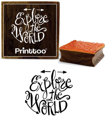 Printtoo Diary Card Explore The World Text Design Brown Wooden Rubber Stamp Block Rubber Stamp(Small, NA)