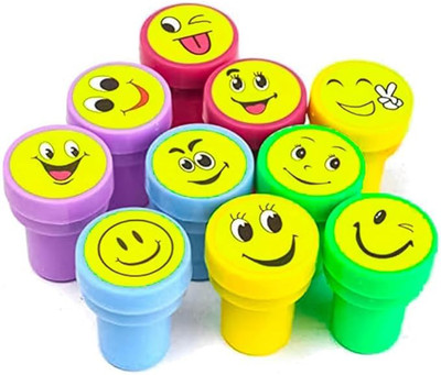 PRIMEFAIR 10pcs Emoticon Stamper Set for Kids, Pre-Inked Emoji Stamps Gift for Boys Girls Emoji Stamps(Small, Multicolor)