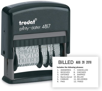 Trodat Printy 4817 Self-inking Economy 12-Message and Date Stamp, Black Self-inking(4mm, Black)