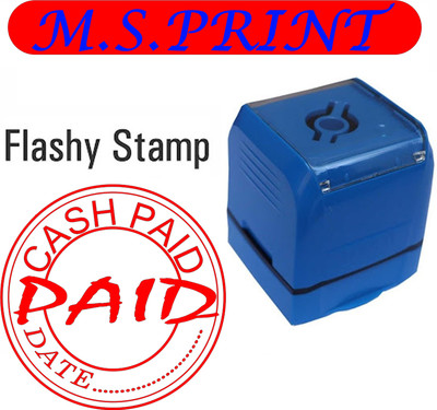 MSPRINT MSPRINT_ CASH PAID Blue Body & Red Stamp ( Refillable Self-Ink Stamp )(30x30 mm Stamp Area, with RED ink)