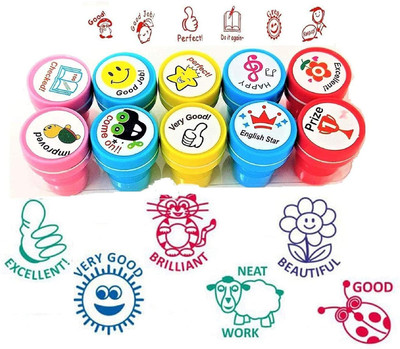 DLMART 10 Pack Motivation Stampe for Kids - Plastic Stamper Toys Art & Craft for School STAMP(SMALL, RED)