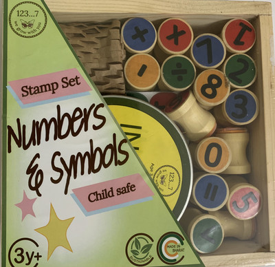 MASA My First Wooden Stamp Set - Numbers & Symbols Handle Rubber Stamp(10 cms, Blue)