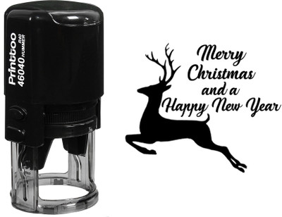 Printtoo Round Self Inking Merry Christmas and Happy New Year Rubber Stamp Self-inking Stamp(Medium, Black)