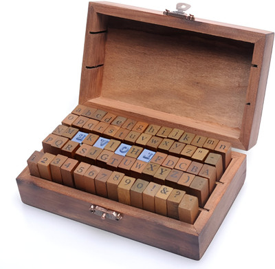 BOLT BEE Vintage Alphabet Rubber Stamp Set 70 Letters, Numbers & Symbols with Wooden Box self inking stamp(small, gift item)