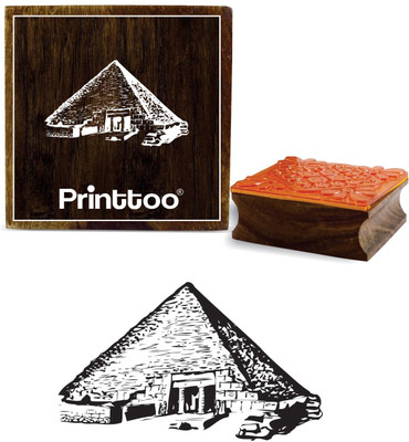 Printtoo Brown Wooden Rubber Stamp Great Pyramid of Giza Pattern Square Stamps Rubber Stamp(Small, NA)