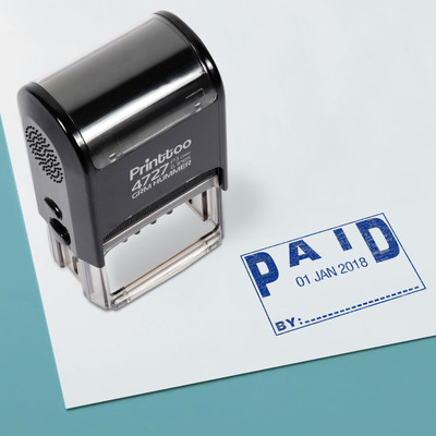 Printtoo Dater Stamp Self Inking with Paid by Text Date Rubber Stamp Office Stationery Self-inking Stamp(Large, Blue)