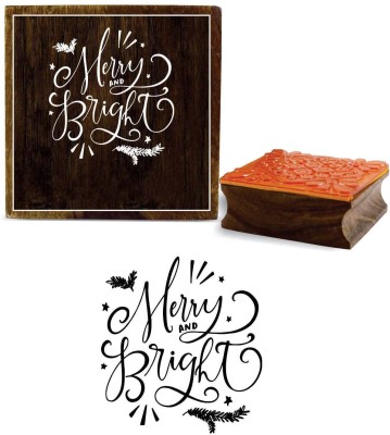 Printtoo Diary Card Wooden Rubber Stamp Merry and Bright Text Design Block-2 x 2 Inches Rubber Stamp(Small, NA)