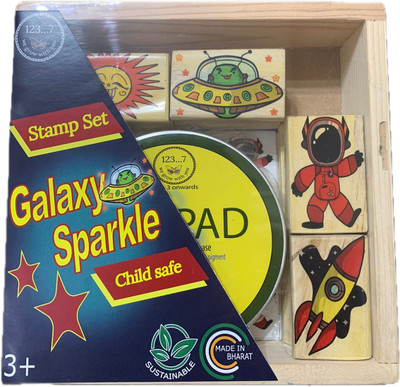 MASA Stamp Set - Galaxy Sparkle - Set of 4 Handle Rubber Stamp(10 cm, Blue)