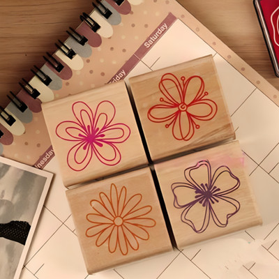 ARTYO 4 Piece/Set Wooden Flower Block Rubber Stamps for Paper Scrapbook Print and Home Decor Craft Printing Wooden Flower Block Rubber Stamps(NA, NA)