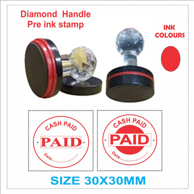 Ochitya Diamond Handle Pre ink stamp PAID Stamp(30X30mm, RED)