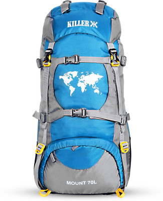 KILLER Trekking Bag For Hiking/Camping/Outdoor Sports with Rain Cover/Shoe Compartment Rucksack  - 70 L(Blue, Grey)
