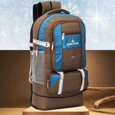 ICONSTAR Premium Trekking|Travel|Hiking Bag with Expandabel|Waterproof Multi Compartment Rucksack  - 60 L(Brown, Blue)