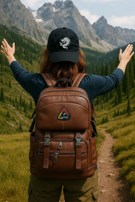 TagVin Stylish PU Leather Backpack | Waterproof | Travel Bag Men&Women | Outdoor Trips Rucksack  - 55 L(Brown)