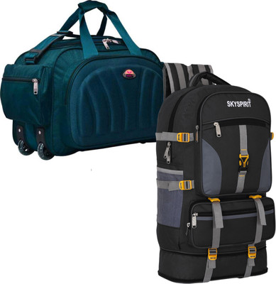 sky spirit Travel Rucksack & Wheeled Duffle Bag Combo for Trekking and Tours Rucksack  - 70 L(Green, Black)