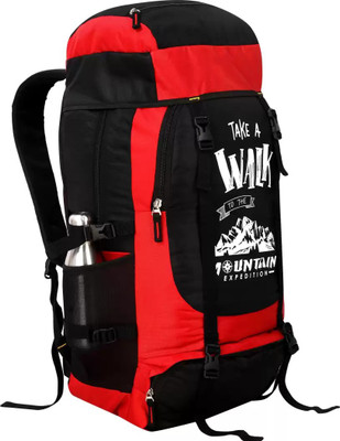 Jholawala Adventure Series Waterproof Trekking Hiking Travel Bag with Shoe Compartment Rucksack - 60 L(Black, Red)