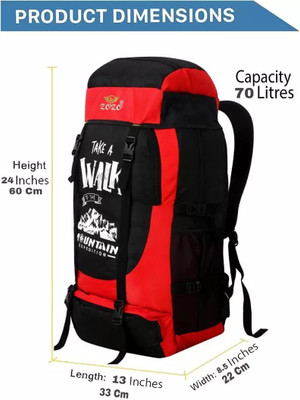 Tropsy Water Proof Mountain RucksackHiking/Trekking/Camping Bag/Backpack 70L Rucksack  - 65 L(Red)