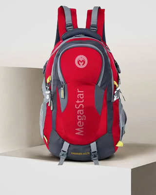 MegaStar Hammer Premium Waterproof Bag For Travelling Trekking Rucksack Hiking Camping 45 L Laptop Backpack(Red, Grey)