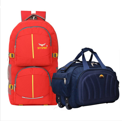 sky spirit (Expandable) Duffel Bag With Wheels & Rucksack Backpack Combo Pack of 2 For men and women Duffel With Wheels (Strolley)