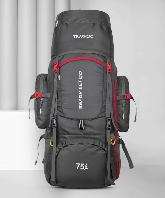TRAWOC Internal Frame Camping Trekking Hiking Backpack Travel Bag Front & Top Loading, Rain Cover / Shoe Compartment BHK009-GREY Rucksack  - 75 L(Grey)