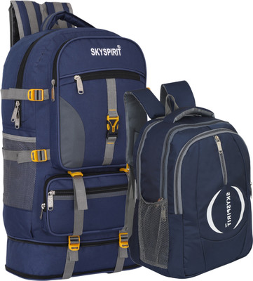 sky spirit Trekking & Travel Bag Combo | Adventure Rucksack with Compact Backpack 70 L Backpack(Blue)