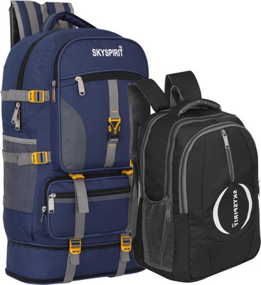 sky spirit Trekking & Travel Bag Combo | Adventure Rucksack with Compact Backpack 70 L Backpack(Blue, Black)