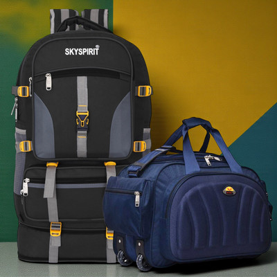 sky spirit Explorer Series Travel | Backpack & Rolling Duffle Combo Pack Of 2 Rucksack  - 70 L(Black, Blue)
