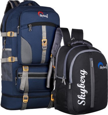 Skyberg 60L Rucksack with 30L Backpack - Curve Water-Resistant Hiking & Travel (Unisex) 60 L Backpack(Black)