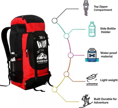 Jholawala Rucksack bag/tourist bag/backpack for hiking, trekking,camping/Rucksack Rucksack  - 70 L(Black, Red)