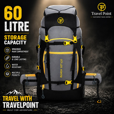 TRAVEL POINT WATERPROOF TREKKING BAG HIKKING BACKPACK FOR OUTDOOR Rucksack  - 60 L(Grey)