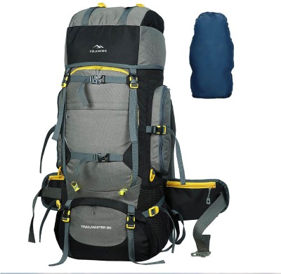 TRAWOC Trekking Bag Hiking Backpack Travel Backpack 3 Year warranty Rucksack  - 80 L(Grey, Yellow)