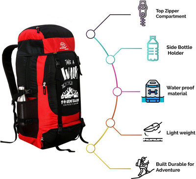 Tropsy Unisex Water Proof Mountain Rucksack Hiking/Trekking/Camping Bag/Backpack Rucksack  - 65 L(Red)