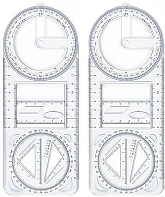 Mishva Multifunctional Geometric Ruler Mathematics Drawing Template Ruler(Set of 2, Transparent)