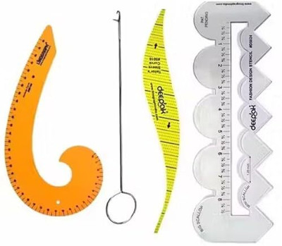 PMW 4 IN 1 SCALLOP SCALE,,S SCALE,6 SCALE, HOOK NEEDLE Ruler(TRANSPERENT)