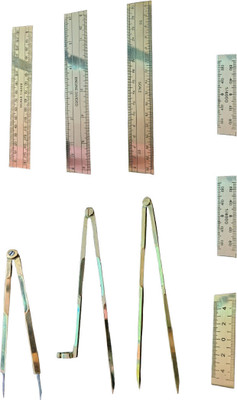 Antiquity Brass patwari Scale Kit 3 Scale of 6 Inch 3 Scale of 2 inch & 3 Compass Divider Ruler(Set of 9, Gold)
