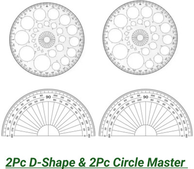 Rulerzz Pack of 2Pcs D-Shape Scale and 2Pcs Circle Master Scale Ruler(Set of 4, Transparent)