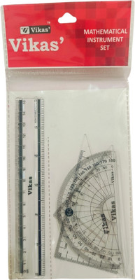 Vikas Drawing Set Pack of 50 | 15 cm Scale, Set Squares 45° & 60°, Protractor Geometry Box(Grey)