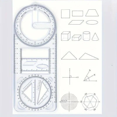 Zumie Multifunctional Geometric Ruler - Math Measuring Rulers For Drawing And Art Ruler(Set of 1, Transparent)