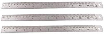 Antiquity Stainless Steel Scale/Ruler 1 Foot (30 cm / 12 inch) (Set of 3 Pcs.) Ruler(Set of 3, Silver)