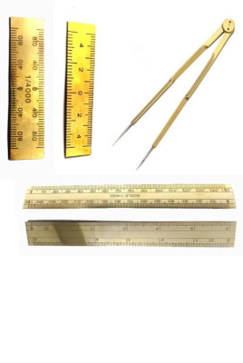 The Antique's Lab Brass Scale Pocket Scale 2 Inch Scale Patvari Divider Patvari Survey Kit Ruler(Set of 1, Golden)