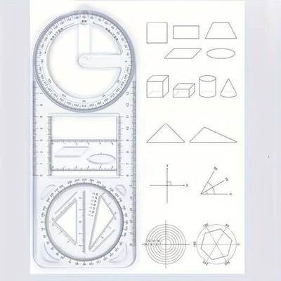 CRAZYABBS Multifunction Geometric Ruler for School Student Ruler(Set of 1, Transparent)