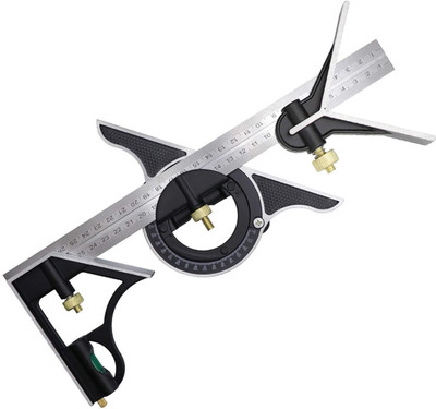 ARUDIP Adjustable Protractor Square Set, Adjustable Sliding Combination Square Ruler Ruler(steel grey)