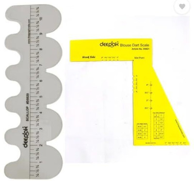 PMW Pattern Sewing Kit Drafting Kit (Pack of 2) - Scallop + Z Scale Ruler(Yellow)