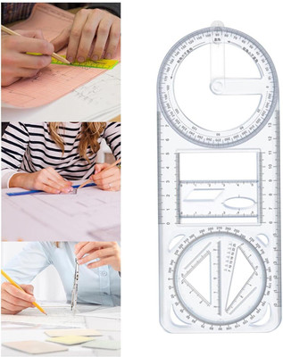 MANTH FASHION Multifunctional Geometric Ruler Student Math Movable Drawing Template Measuring Ruler(Set of 1, Clear)