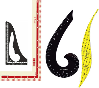 Vikurajas Tailore Sleeve Scale French Curve Designer Triangle and L Square Ruler(Black, Yellow)