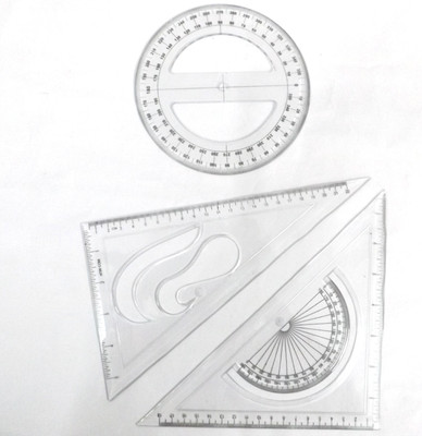 Simrah SET SQUARE & CIRCLE 360 DEGREE COMBO Ruler(Set of 3, TRANSPARENT)