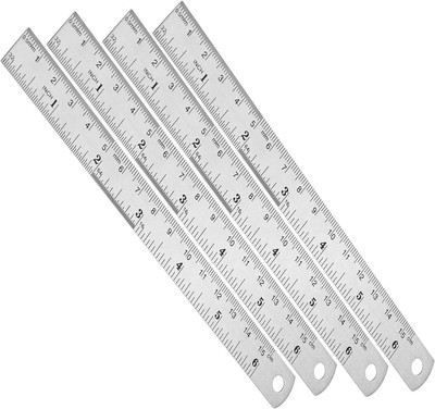 FRKB 6-Inch Stainless Steel Ruler with Conversion Table 4-Pack Ruler(Set of 4, Silver)
