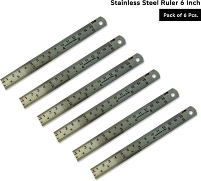 TTM Steel Ruler 6 Inch (Pack of 6 Pcs.) Ruler(Set of 6, Silver)